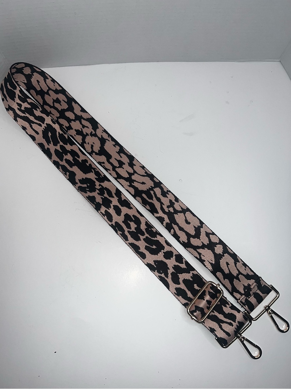 Leopard Print Light Pink & Black Adjustable Bag Strap Gold-Tone Hardware